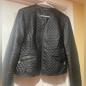 Jones NY Collection Leather Jacket Quilted Black Size Large
